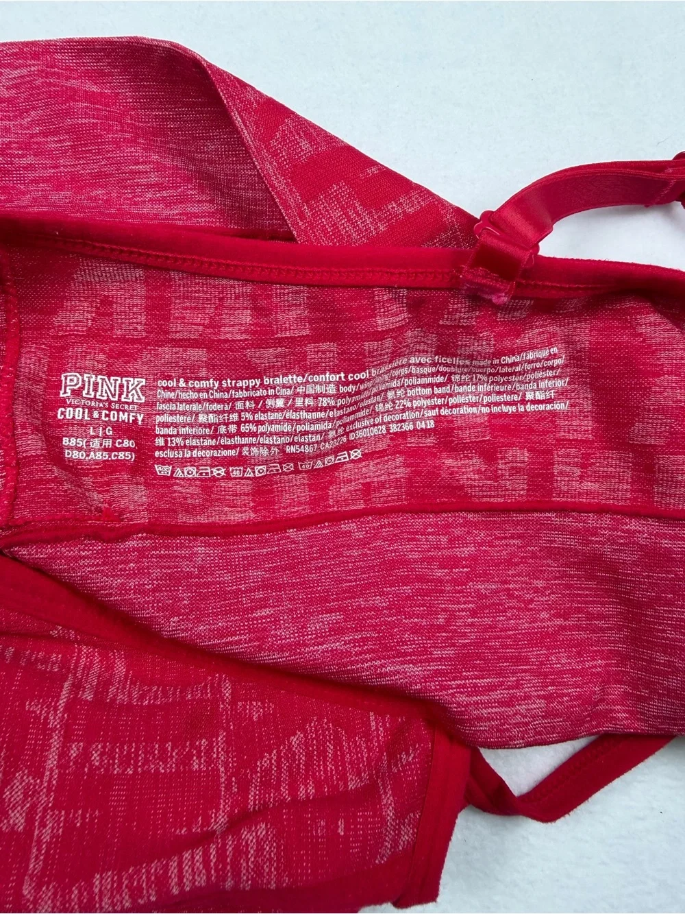 PINK Victoria's Secret Red Cool & Comfy Strappy Bralette Size L